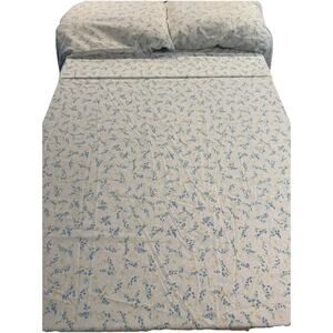 Vtg Dan River 4 Piece Queen Set Sheets Floral Cotton/Polyester Bluebells Cottage